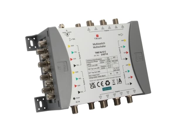 Triax 318714, 9 innganger, 12 utganger, 950 - 2200 MHz, 47 - 862 MHz, 1.0, 2.0, 15 - 20 V