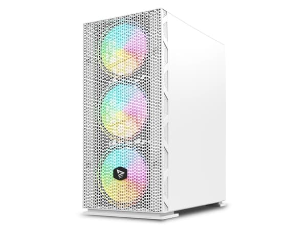 Savio Raptor White X1 ARGB Glass/Mesh White Computer Case, Midi Tower, PC, Vit, ATX, EATX, ITX, micro ATX, Nät, Stål, Härdat glas, Spela