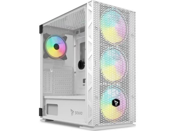 Savio Raptor White X1 ARGB Glass/Mesh White Computer Case, Midi Tower, PC, Vit, ATX, EATX, ITX, micro ATX, Nät, Stål, Härdat glas, Spela Vit