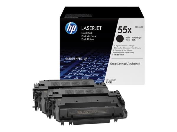 HP 55X - 2-pack - Høy ytelse - svart - original - LaserJet - tonerpatron (CE255XD) - for LaserJet Enterprise MFP M525; LaserJet Enterprise Flow MFP M