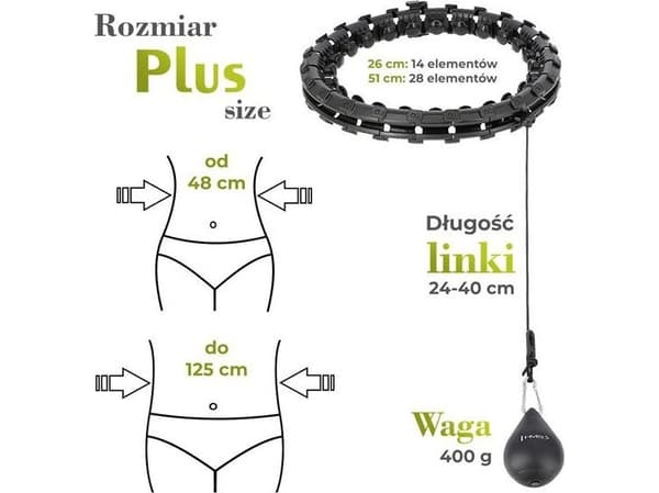 HMS HHW12 PLUSS STØRRELSE HULA HOP SORT MED STINDER OG HMS-VEKT
