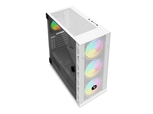 Savio Raptor White X1 ARGB Glass/Mesh White Computer Case, Midi Tower, PC, Hvit, ATX, EATX, ITX, Micro ATX, Netting, Stål, Herdet glass, Spilling