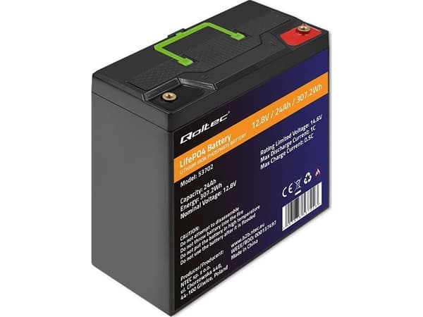Qoltec - Batteri - 12.8V, BMS - litium-jernfosfat - 24 Ah - 307.2 Wh
