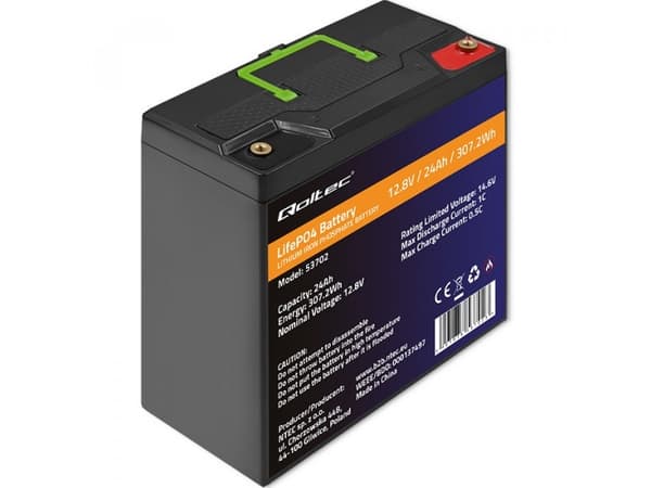 Qoltec - Batteri - 12.8V, BMS - litium-jernfosfat - 24 Ah - 307.2 Wh