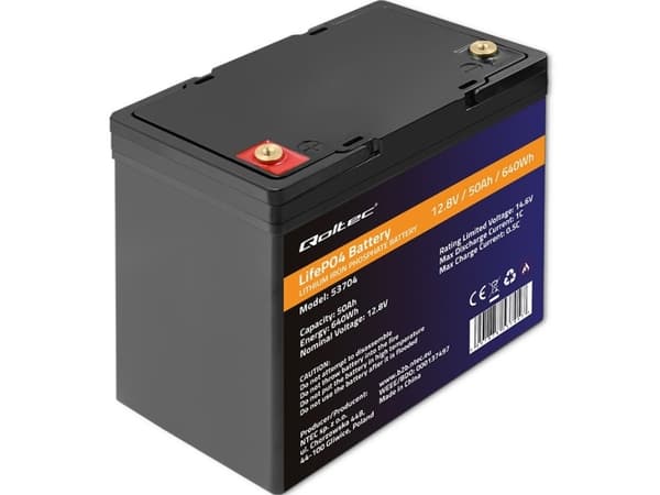 Qoltec LiFePO4 litium-rautafosfaattiakku | 12.8V | 50Ah | 640Wh| BMS | BMS