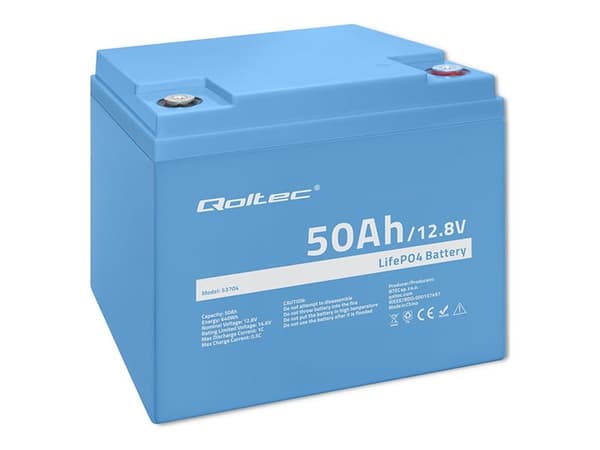 Qoltec LiFePO4 litium-rautafosfaattiakku | 12.8V | 50Ah | 640Wh| BMS | BMS