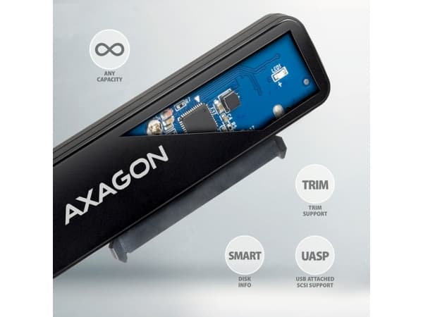 Axagon ADSA-FP2C USB-C 5Gbps - SATA 6G, 2.5 SSD/HDD SLIM adapter - Adapter - Digital/Daten, USB Type-C, SATA, Hankoppling, Svart, PC / Notebook / Tab