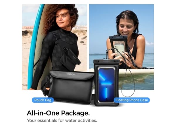 Spigen Kotelo + vedenpitävä pussi Spigen A621 Universal vedenpitävä kotelo &amp; vyötärölaukku Musta