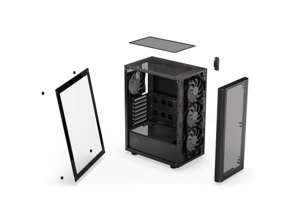 Endorfy Ventum 200 ARGB - Mid tower - ATX - genomskinlig sidopanel (härdat glas) - ingen strömförsörjning (ATX) - svart - USB/ljud