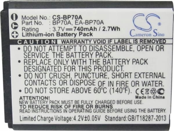 Rechargeable Cameron Sino Rechargeable Battery Type Bp-70a Slb-70a For Samsung/Cs-bp70a