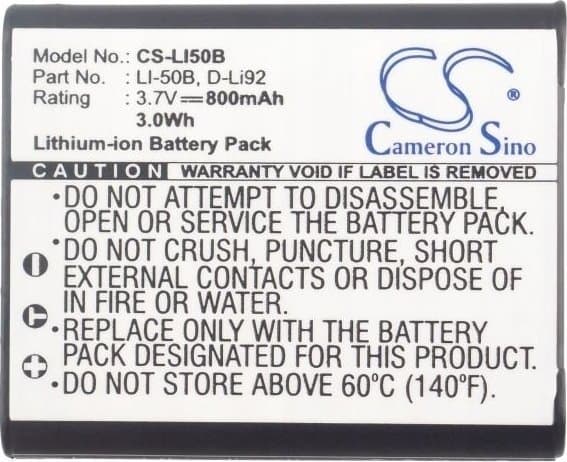 Cameron Sino ladattava akku Ladattava akku tyyppi Li50b Li-50b -ympus/Ricoh/Pentax/Casio/Ge/Kodak/Cs-li50b -laitteille