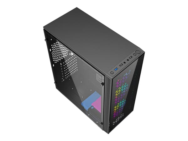 Gembird Fornax 500 - Tower - ATX - genomskinlig sidopanel (glas) - ingen strömförsörjning (ATX) - svart - USB/ljud