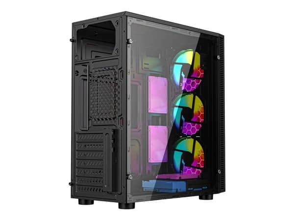 Gembird Fornax 500 - Tower - ATX - genomskinlig sidopanel (glas) - ingen strömförsörjning (ATX) - svart - USB/ljud