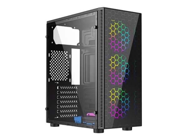 Gembird Fornax 500 - Tower - ATX - genomskinlig sidopanel (glas) - ingen strömförsörjning (ATX) - svart - USB/ljud