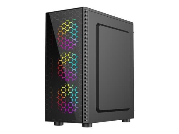 Gembird Fornax 500 - Tower - ATX - genomskinlig sidopanel (glas) - ingen strömförsörjning (ATX) - svart - USB/ljud Svart