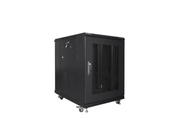 Lanberg V2 - Rack skåp - flat pack, med nätdörr, 600x800 - fristående - RAL 9004, svart - 15U - 19"