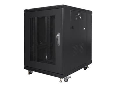 Lanberg V2 - Rack skåp - flat pack, med nätdörr, 600x800 - fristående - RAL 9004, svart - 15U - 19"