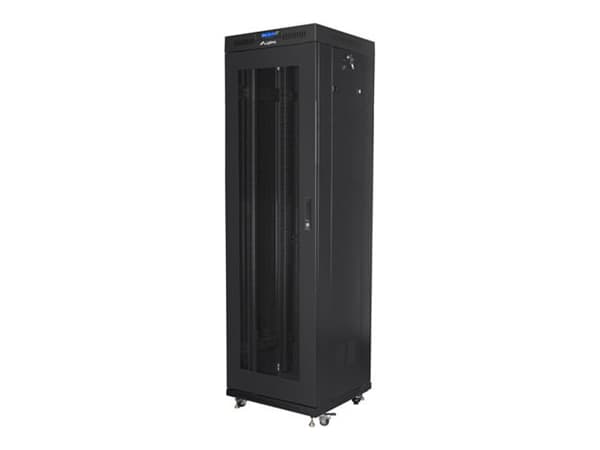Lanberg V2 - Rack skap - flat pack, with mesh door, 600x600 - fritt stående - RAL 9004, svart - 42U - 19"