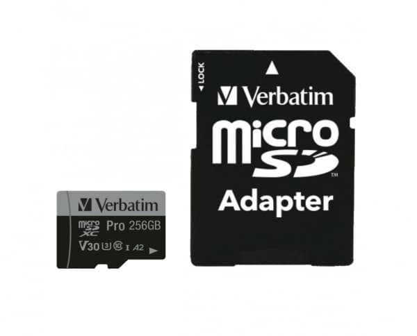 Verbatim PRO U3 - Flashminnekort (microSDXC til SD-adapter inkludert) - 256 GB - A2 / UHS-I U3 / Class10 - microSDXC UHS-I