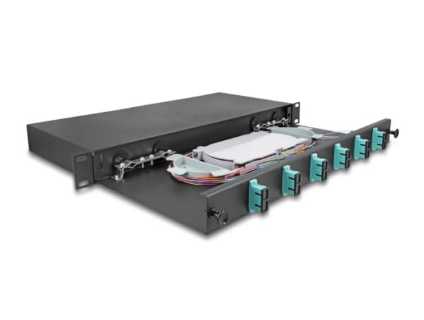 Delock - Fiberoptisk skarvlåda - OM3, assembled - fram - rackmontering - SC Duplex X 6 - svart - 1U - 19"