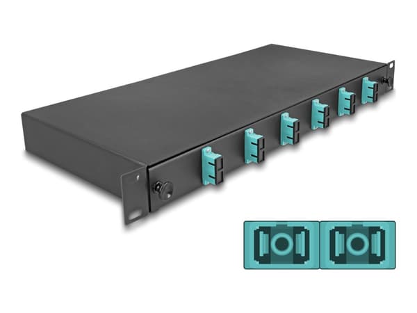 Delock - Fiberoptisk skarvlåda - OM3, assembled - fram - rackmontering - SC Duplex X 6 - svart - 1U - 19"