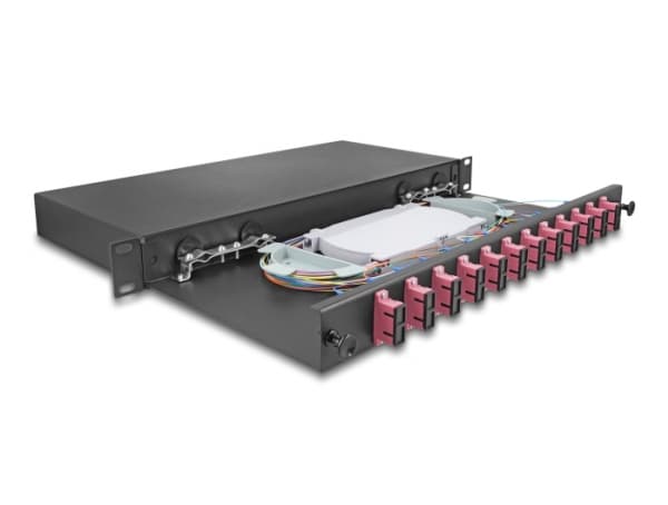 Delock - Spleiseboks for fiberoptikk - OM4, assembled - front - rackmonterbar - SC Duplex X 12 - svart - 1U - 19"