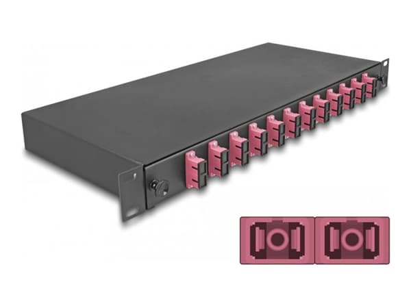 Delock - Spleiseboks for fiberoptikk - OM4, assembled - front - rackmonterbar - SC Duplex X 12 - svart - 1U - 19"