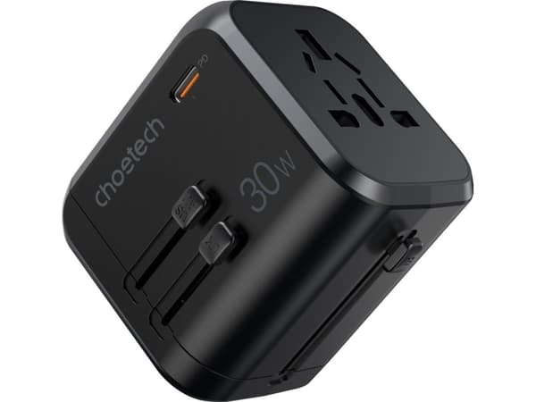 Choetech PD5008 reiselader, 3xUSB-A, 1xUSB-C, GaN, 30W (svart)