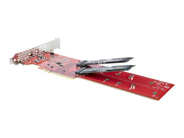 StarTech.com Dual M 2 PCIe AdapterKarte, PCIe x8/ x16 auf Dual AHCI oder NVMe M.2 SSDs, PCI Express 4.0, 7,8GB/s pro Laufwerk, Bifurkation Erforderli Rød