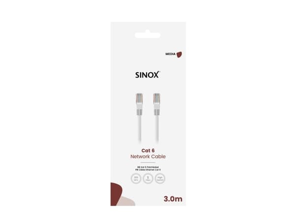 Sinox Cat6e kabel. 3m. Hvid