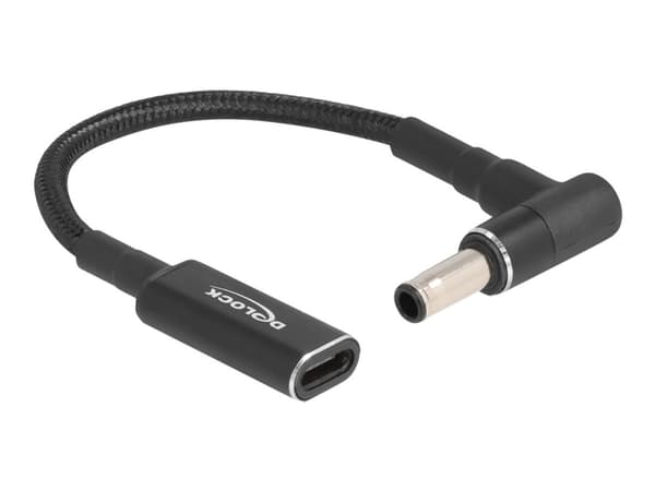Delock - Strømadapter - 24 pin USB-C (hunn) til 5,5 x 3,0 mm DC-jakk (hann) vinklet - 19.5 V - 3 A - 15 cm - svart