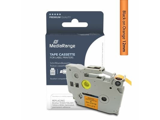 MEDIARANGE tape kassett svart på signal oransje 5m x 12mm - tape