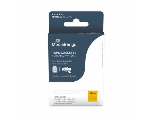 MEDIARANGE kirjoitusteippikasetti musta signaalin oranssilla 5m x 12mm - kirjoitusteippi 5m x 12mm - kirjoitusteippi