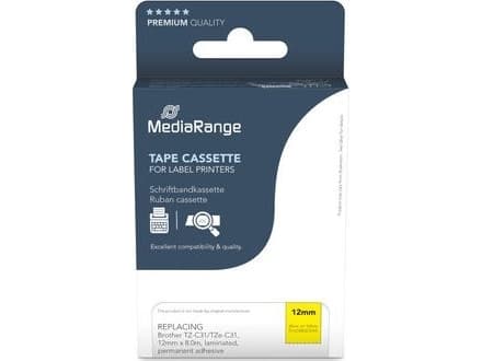 MEDIARANGE kirjoitusteippikasetti musta signaalin keltaisella 5m x 12mm 5m x 12mm