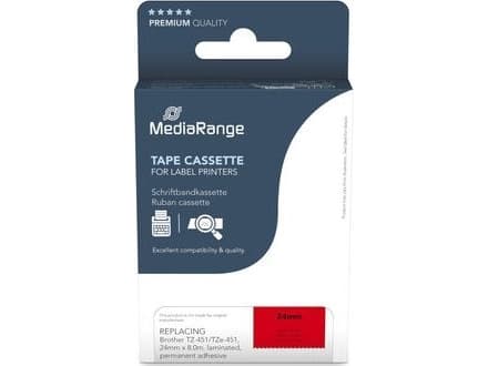 MEDIARANGE Font Tape Cassette black on red 8m x 24mm - Font Tape - Black - Black