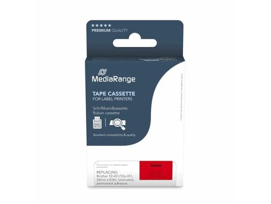 MEDIARANGE Font Tape Cassette black on red 8m x 24mm - Font Tape - Black - Black