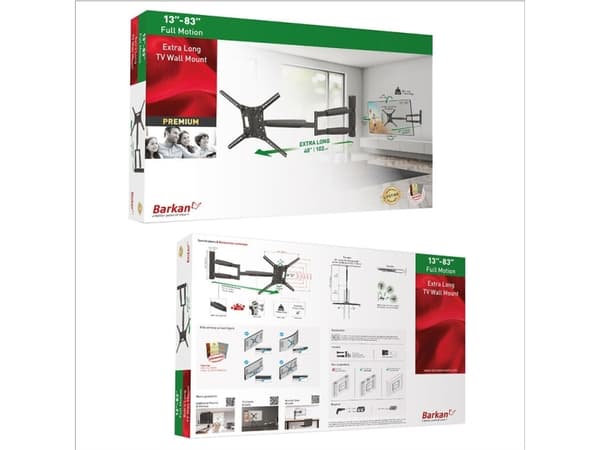 Barkan - Monteringssats (vridbar arm) - fullständig rörelse - för TV - extra lång - svart - skärmstorlek: 13"-83" - väggmonterbar