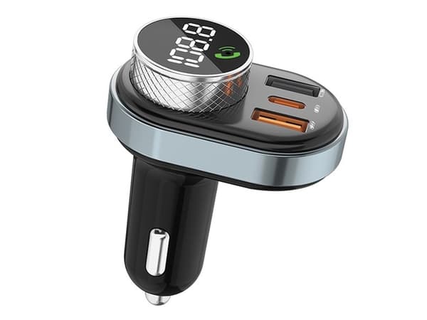 AWEI handsfree C-843 med FM-sender, Bluetooth 5.0, MP3, 1xUSB+1xUSB-C svart/svart