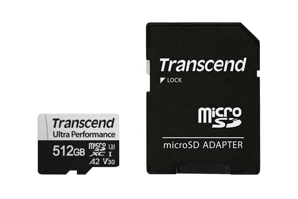 Transcend USD340S - Flashminnekort (microSDXC til SD-adapter inkludert) - 512 GB - A2 / Video Class V30 / UHS-I U3 / Class10 - microSDXC UHS-I