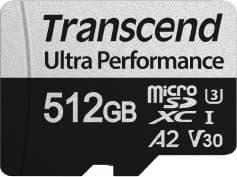 Transcend USD340S - Flashminnekort (microSDXC til SD-adapter inkludert) - 512 GB - A2 / Video Class V30 / UHS-I U3 / Class10 - microSDXC UHS-I