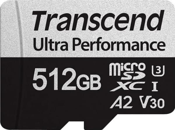 Transcend USD340S - Flashminnekort (microSDXC til SD-adapter inkludert) - 512 GB - A2 / Video Class V30 / UHS-I U3 / Class10 - microSDXC UHS-I