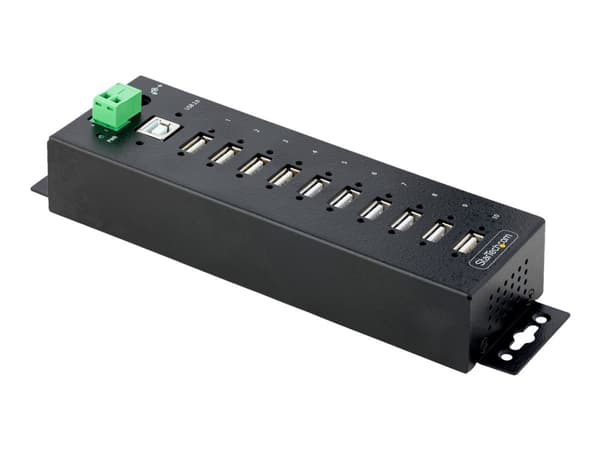 StarTech.com 10-Port Industrial USB 2.0 Hub, Rugged USB Hub w/15kV Air/8kV Contact ESD Level 4 Protection, DIN/Wall/Desk Mountable USB-A Hub, Multipo
