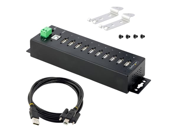 StarTech.com 10-Port Industrial USB 2.0 Hub, Rugged USB Hub w/15kV Air/8kV Contact ESD Level 4 Protection, DIN/Wall/Desk Mountable USB-A Hub, Multipo