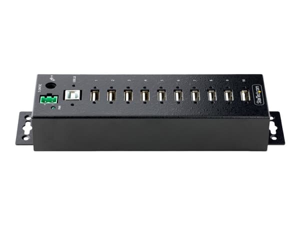 StarTech.com 10-Port Industrial USB 2.0 Hub, Rugged USB Hub w/15kV Air/8kV Contact ESD Level 4 Protection, DIN/Wall/Desk Mountable USB-A Hub, Multipo