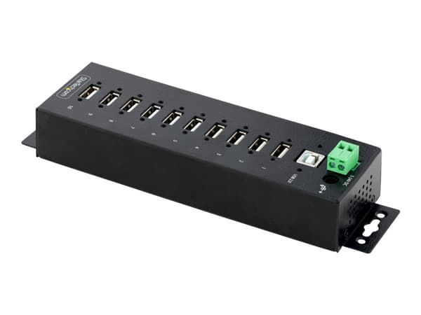 StarTech.com 10-Port Industrial USB 2.0 Hub, Rugged USB Hub w/15kV Air/8kV Contact ESD Level 4 Protection, DIN/Wall/Desk Mountable USB-A Hub, Multipo