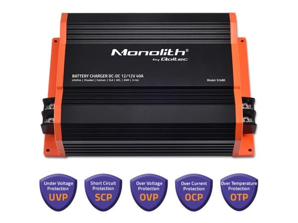 Qoltec Monolith DC-DC-laturi 12 V LiFePO4 AGM-akuille - 12V | 40A | 500W