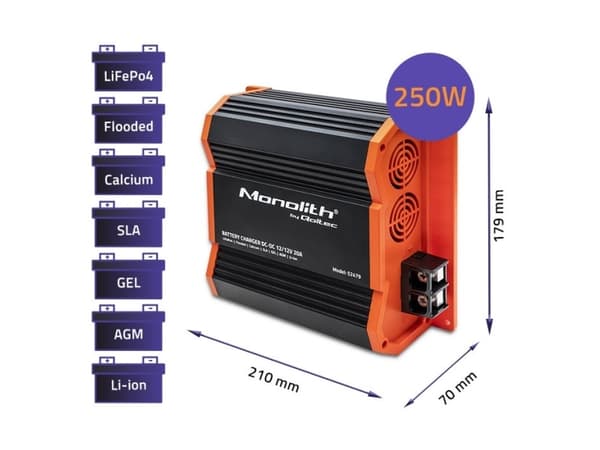 Qoltec 52479 Monolith DC-DC oplader til LiFePO4 AGM 12V batterier | 20A | 250W