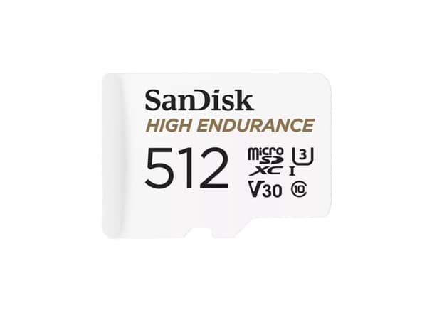 SanDisk High Endurance - Flashminnekort (microSDXC til SD-adapter inkludert) - 512 GB - Video Class V30 / UHS-I U3 / Class10 - microSDXC UHS-I