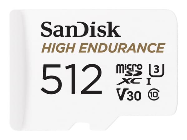 SanDisk High Endurance - Flashminnekort (microSDXC til SD-adapter inkludert) - 512 GB - Video Class V30 / UHS-I U3 / Class10 - microSDXC UHS-I