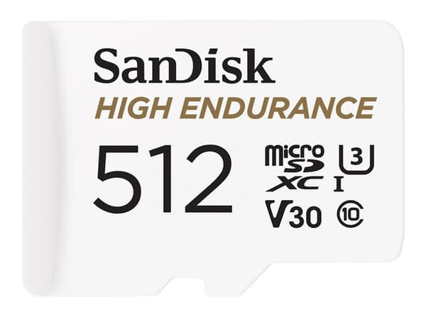 SanDisk High Endurance - Flashminnekort (microSDXC til SD-adapter inkludert) - 512 GB - Video Class V30 / UHS-I U3 / Class10 - microSDXC UHS-I